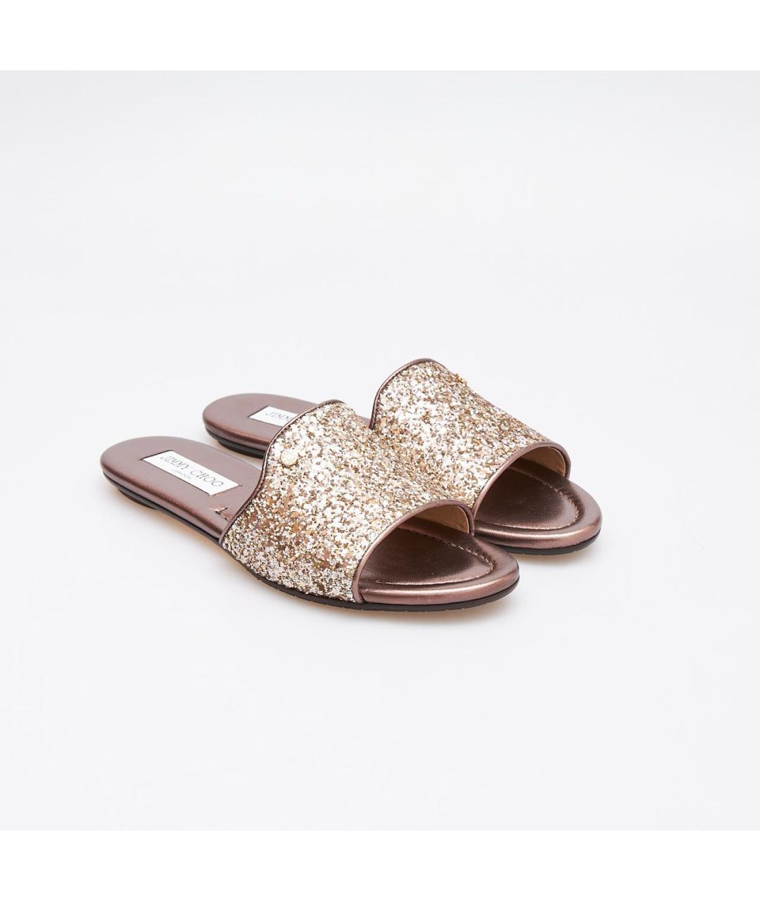 JIMMY CHOO Золотые кожаные шлепанцы, фото 2