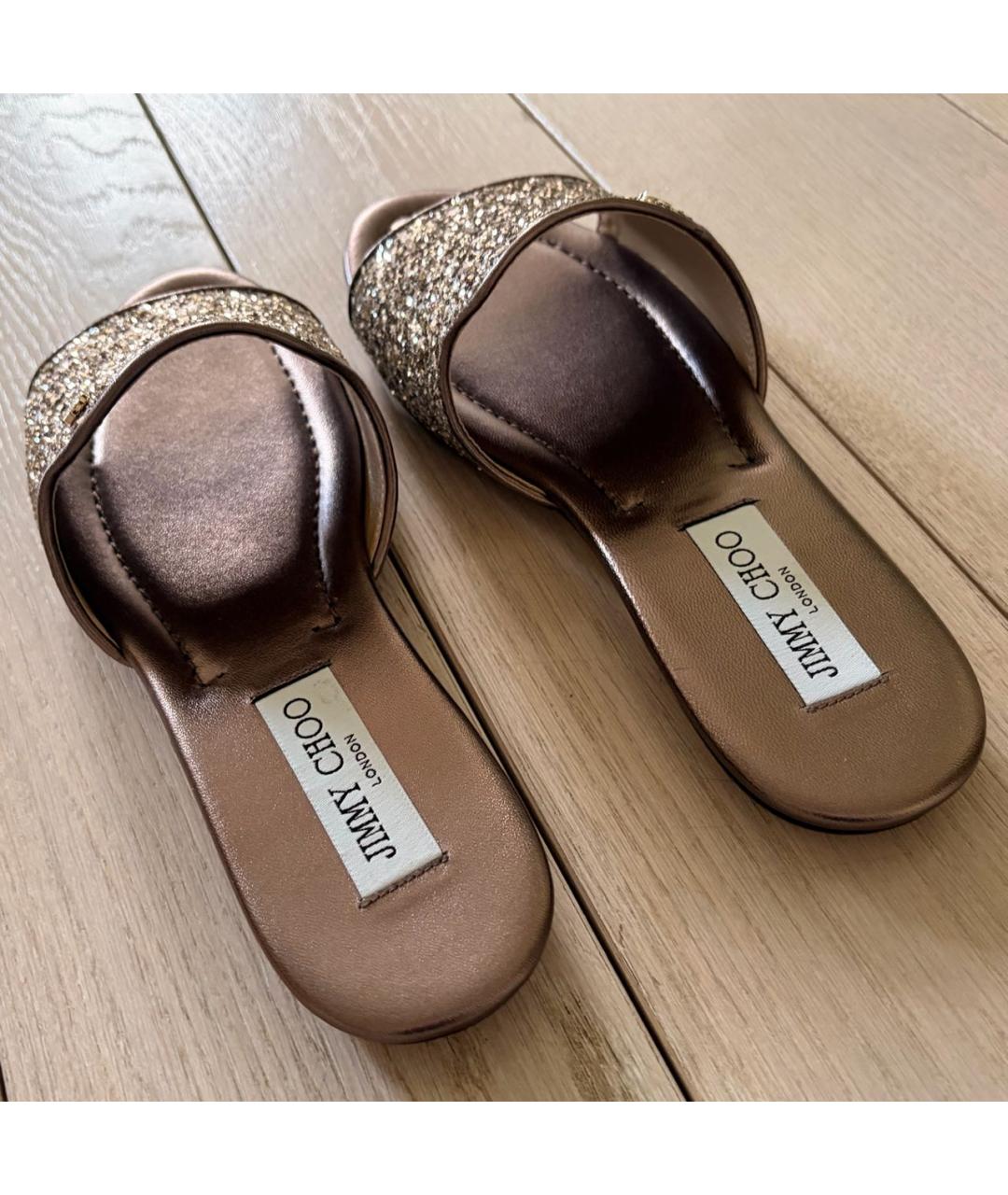 JIMMY CHOO Золотые кожаные шлепанцы, фото 4