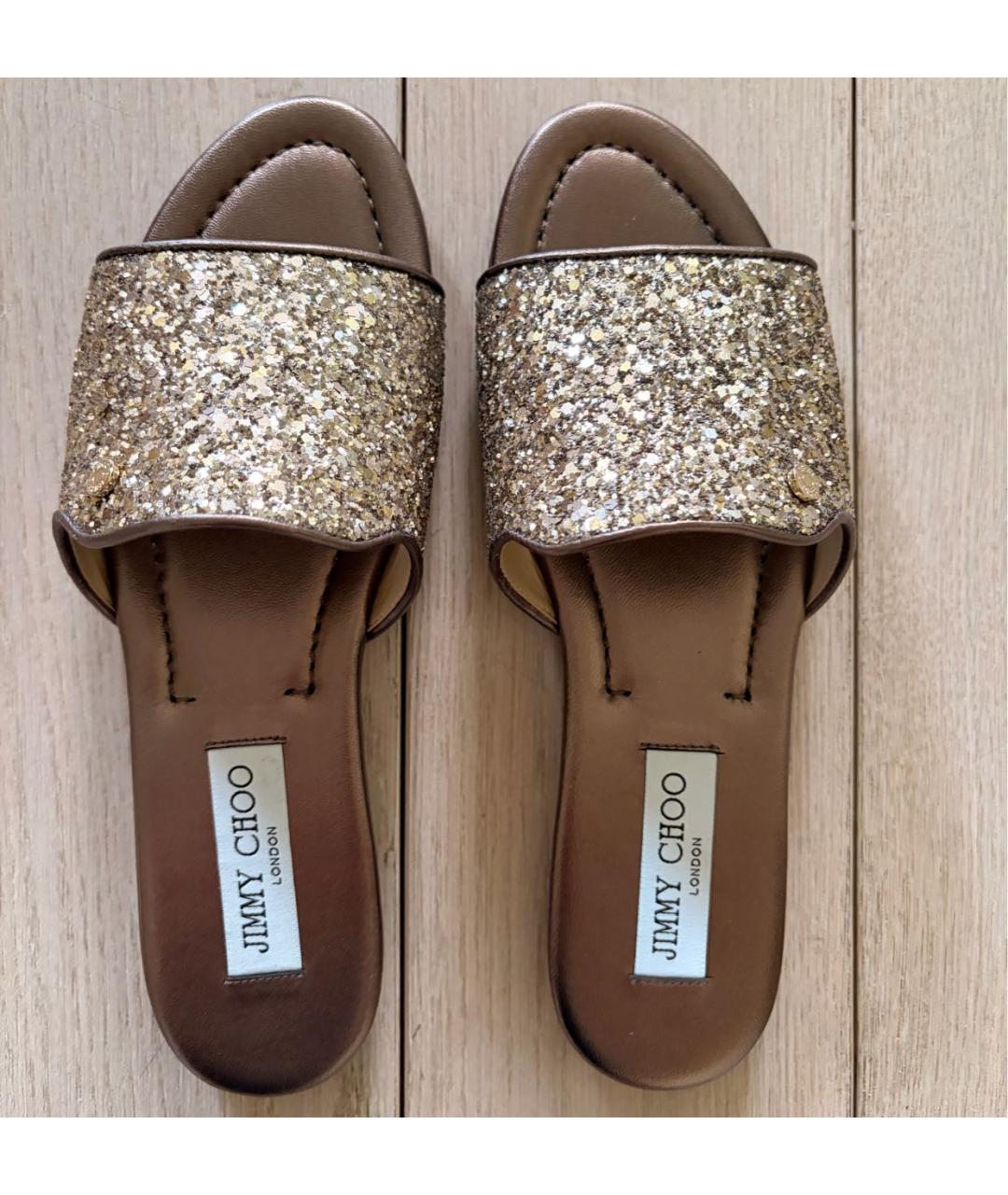 JIMMY CHOO Золотые кожаные шлепанцы, фото 3