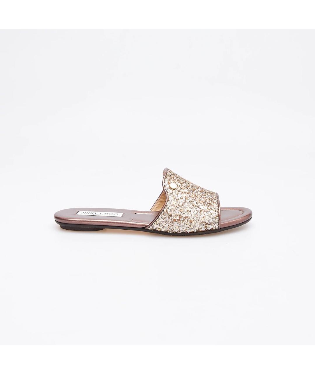 JIMMY CHOO Золотые кожаные шлепанцы, фото 5