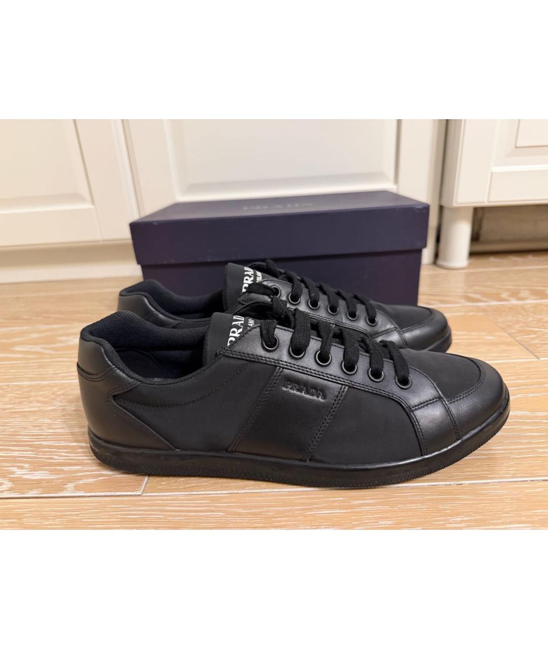 PRADA Черные текстильные низкие кроссовки / кеды, фото 9