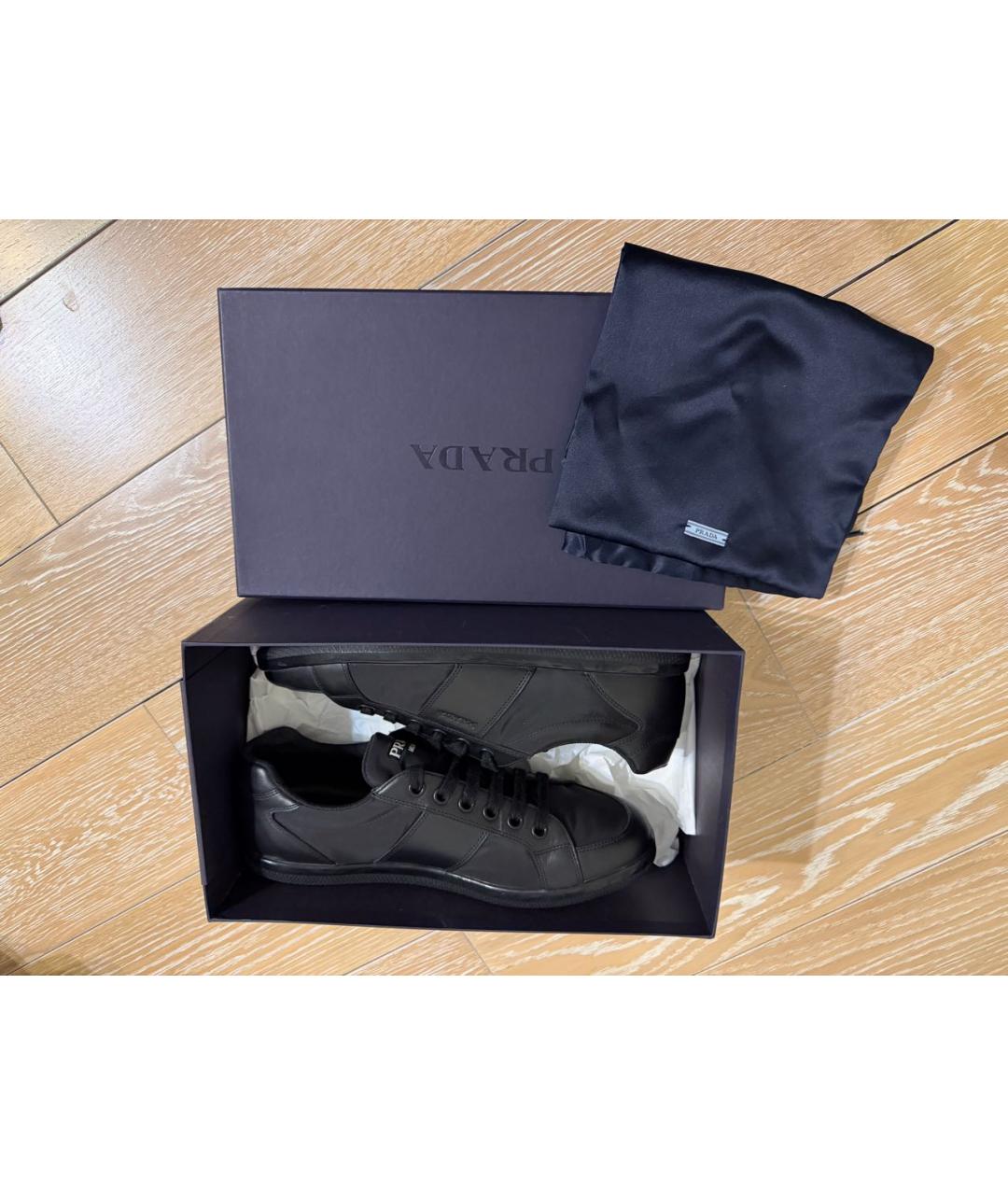 PRADA Черные текстильные низкие кроссовки / кеды, фото 7