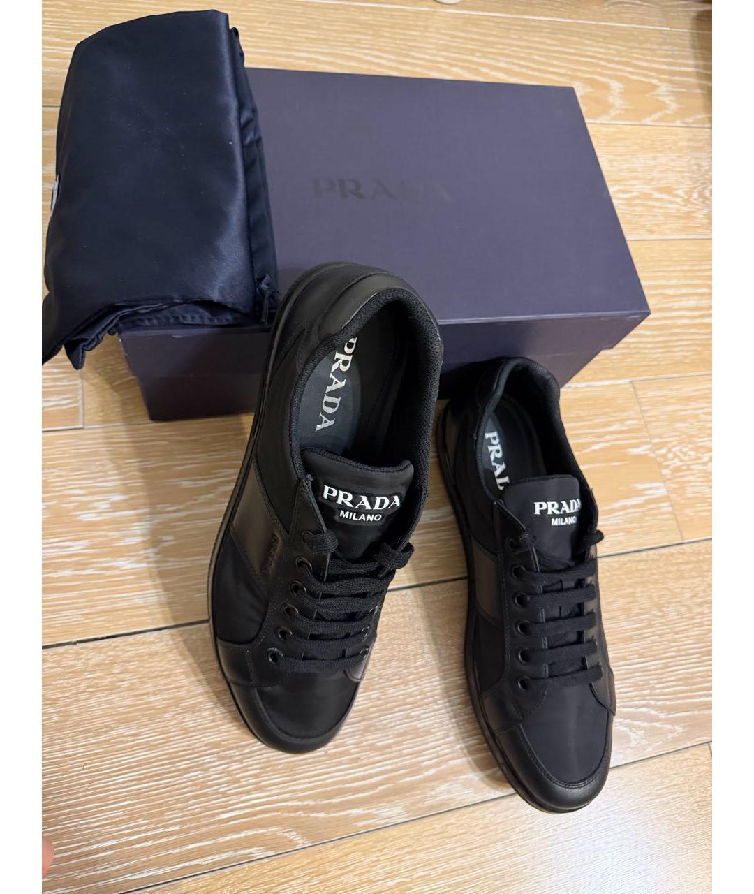 PRADA Черные текстильные низкие кроссовки / кеды, фото 6