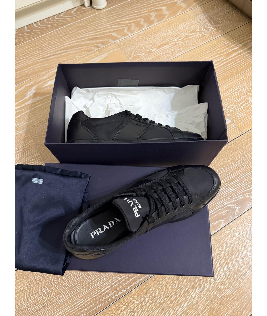 PRADA Черные текстильные низкие кроссовки / кеды, фото 8