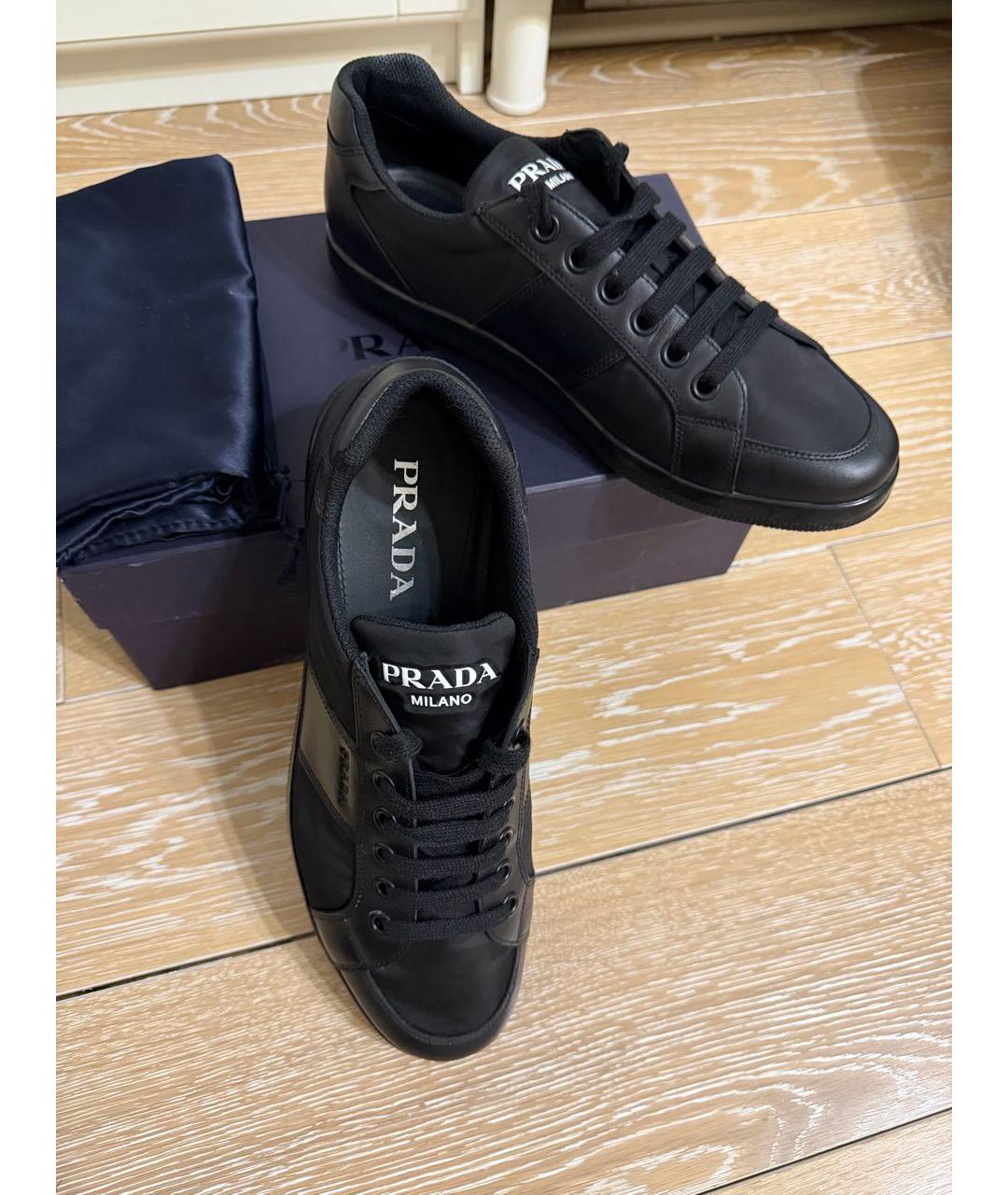 PRADA Черные текстильные низкие кроссовки / кеды, фото 5