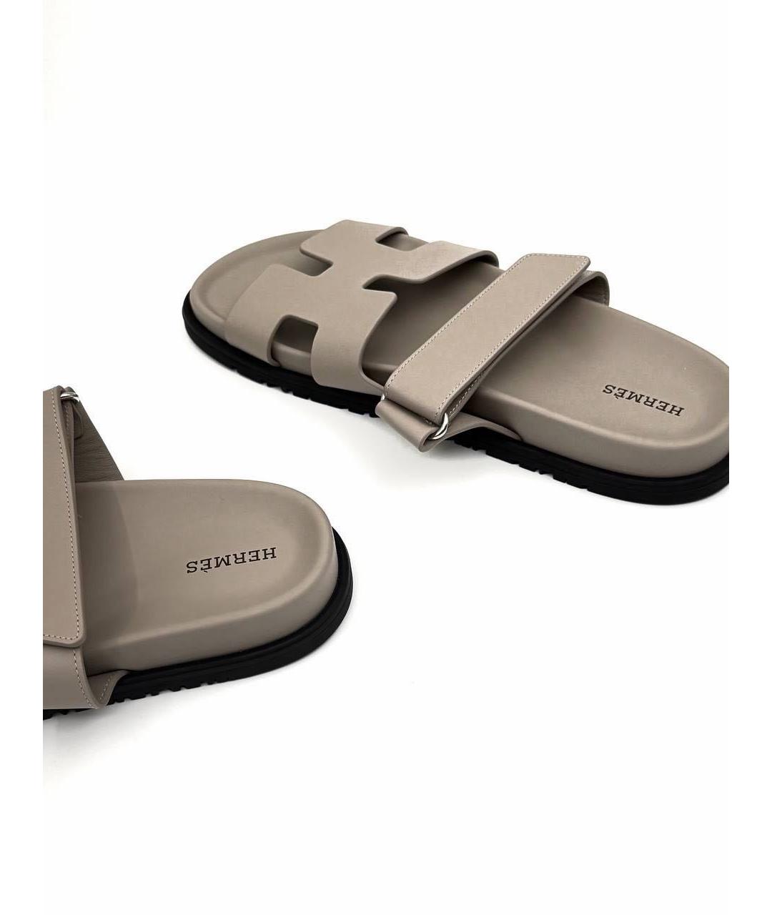 HERMES Серые кожаные сандалии, фото 3