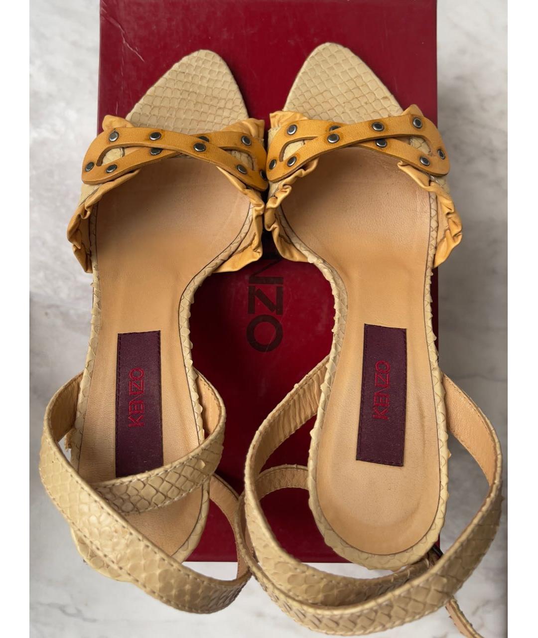 KENZO Бежевые кожаные босоножки, фото 3