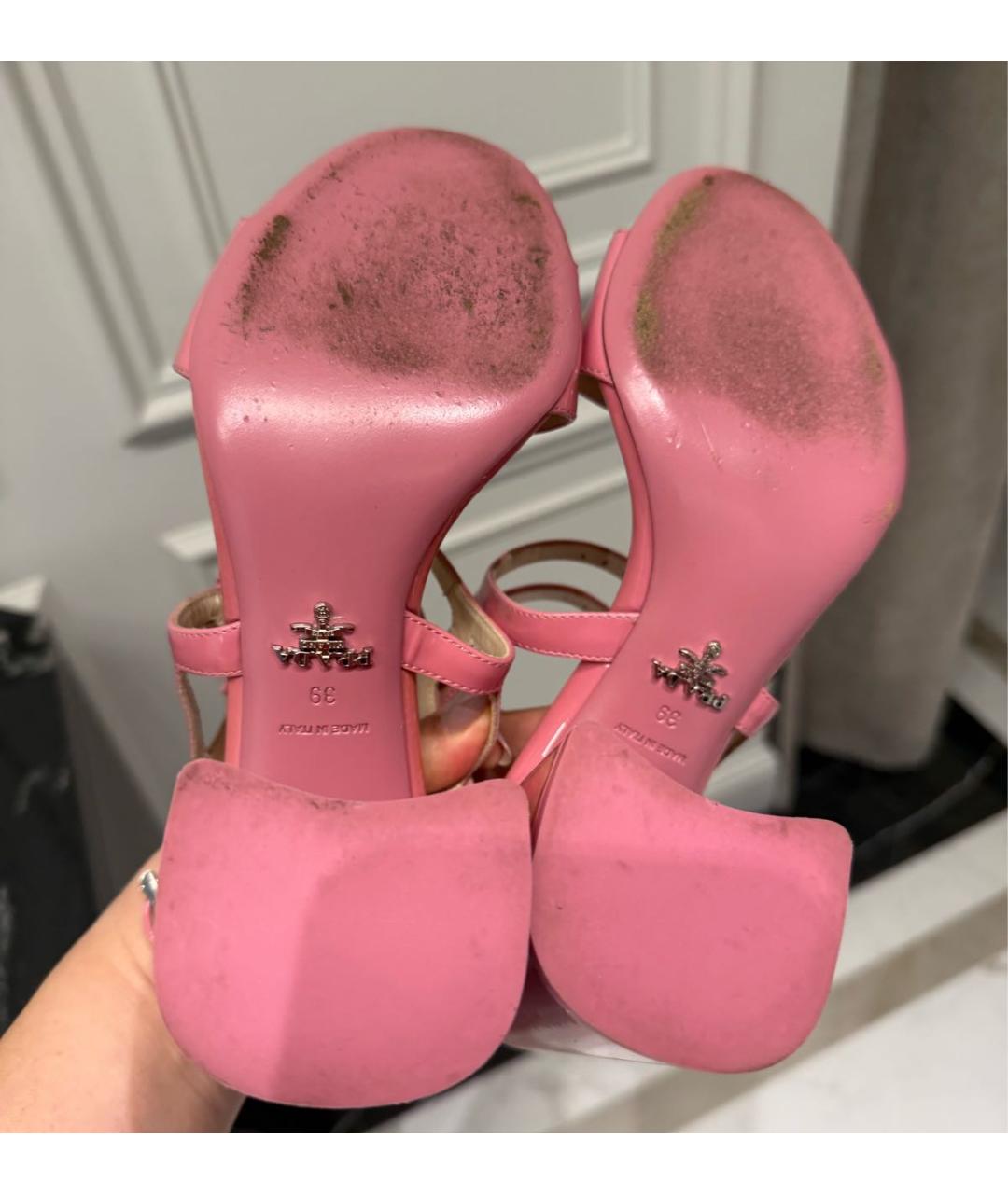 PRADA Розовые босоножки из лакированной кожи, фото 7