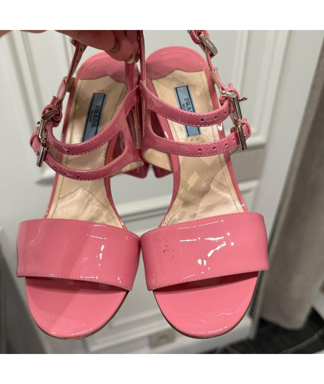 PRADA Розовые босоножки из лакированной кожи, фото 6