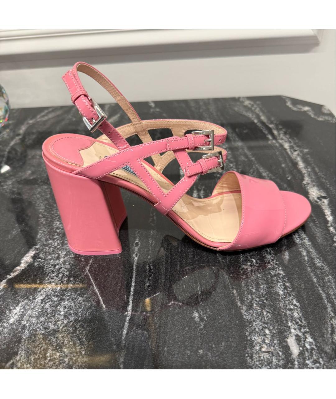 PRADA Розовые босоножки из лакированной кожи, фото 9