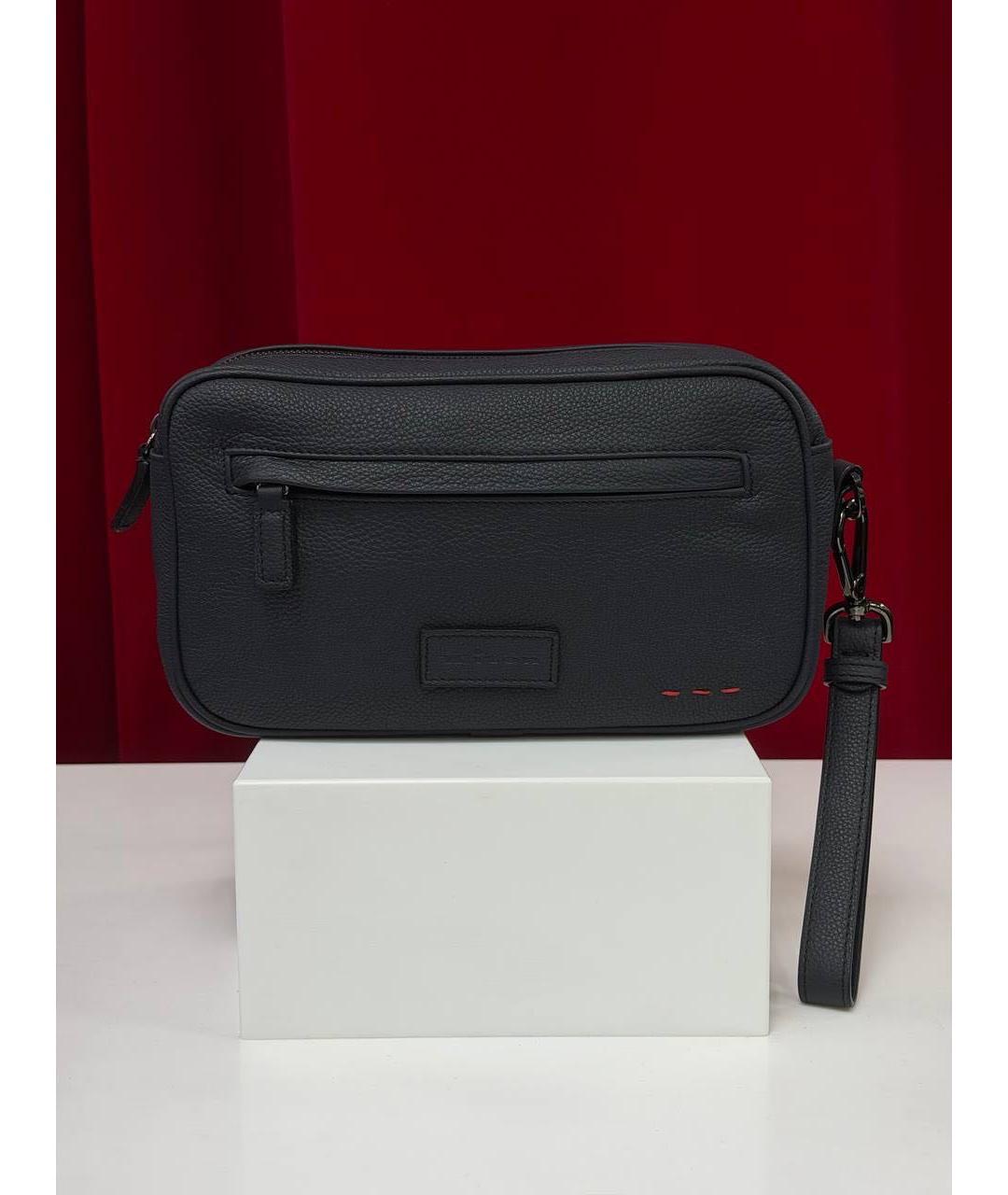 KITON Темно-синяя кожаная барсетка, фото 4