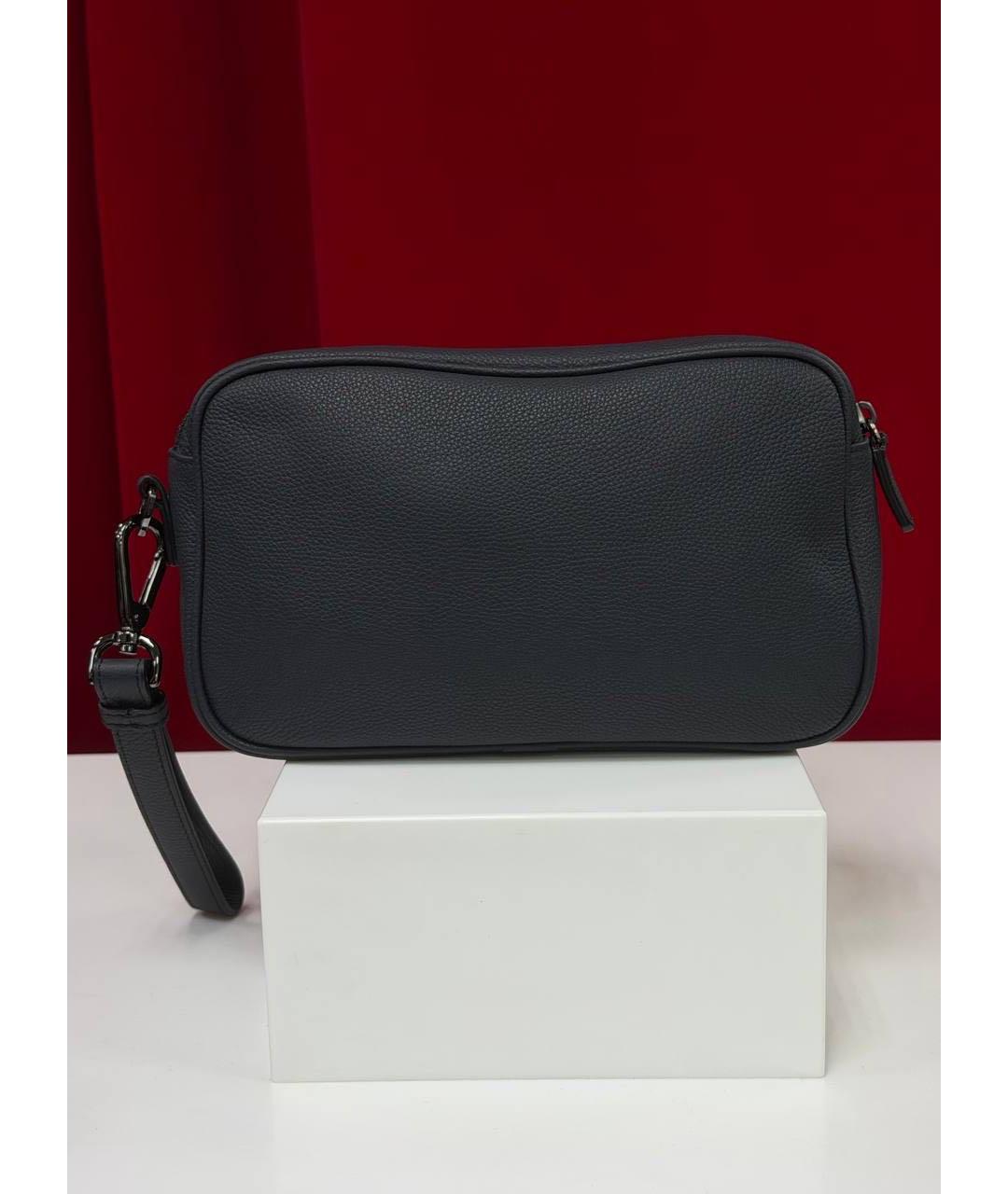 KITON Темно-синяя кожаная барсетка, фото 5