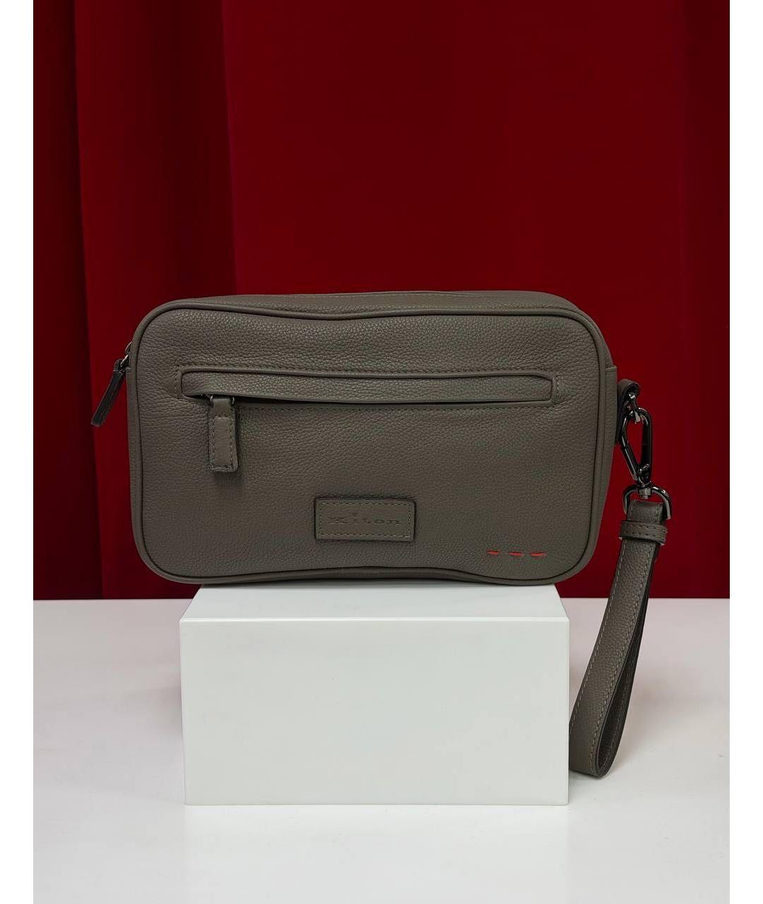 KITON Коричневая кожаная барсетка, фото 4