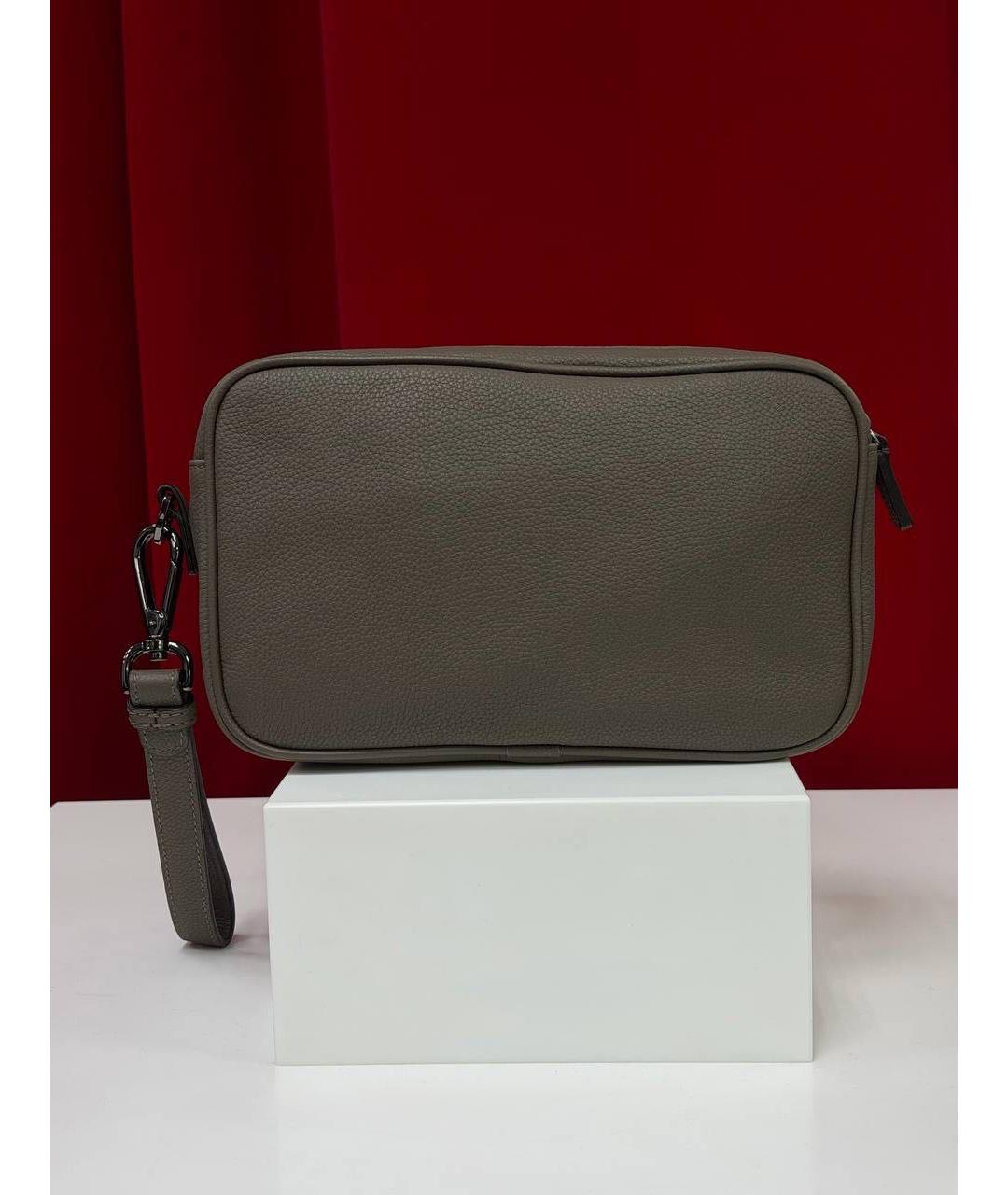 KITON Коричневая кожаная барсетка, фото 5