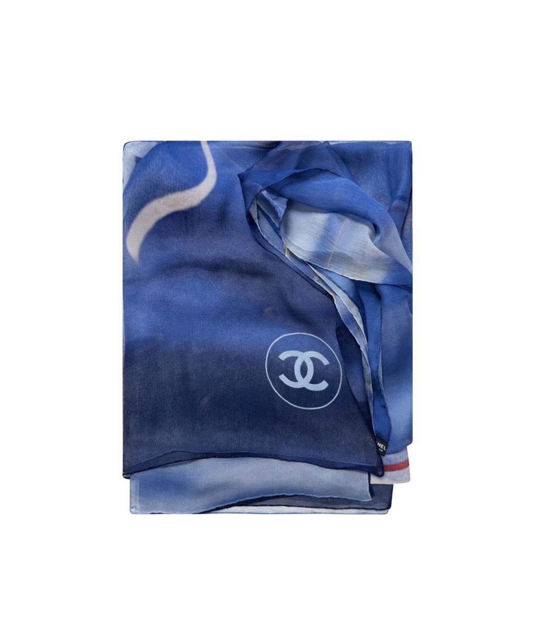 CHANEL Синий шелковый шарф, фото 1