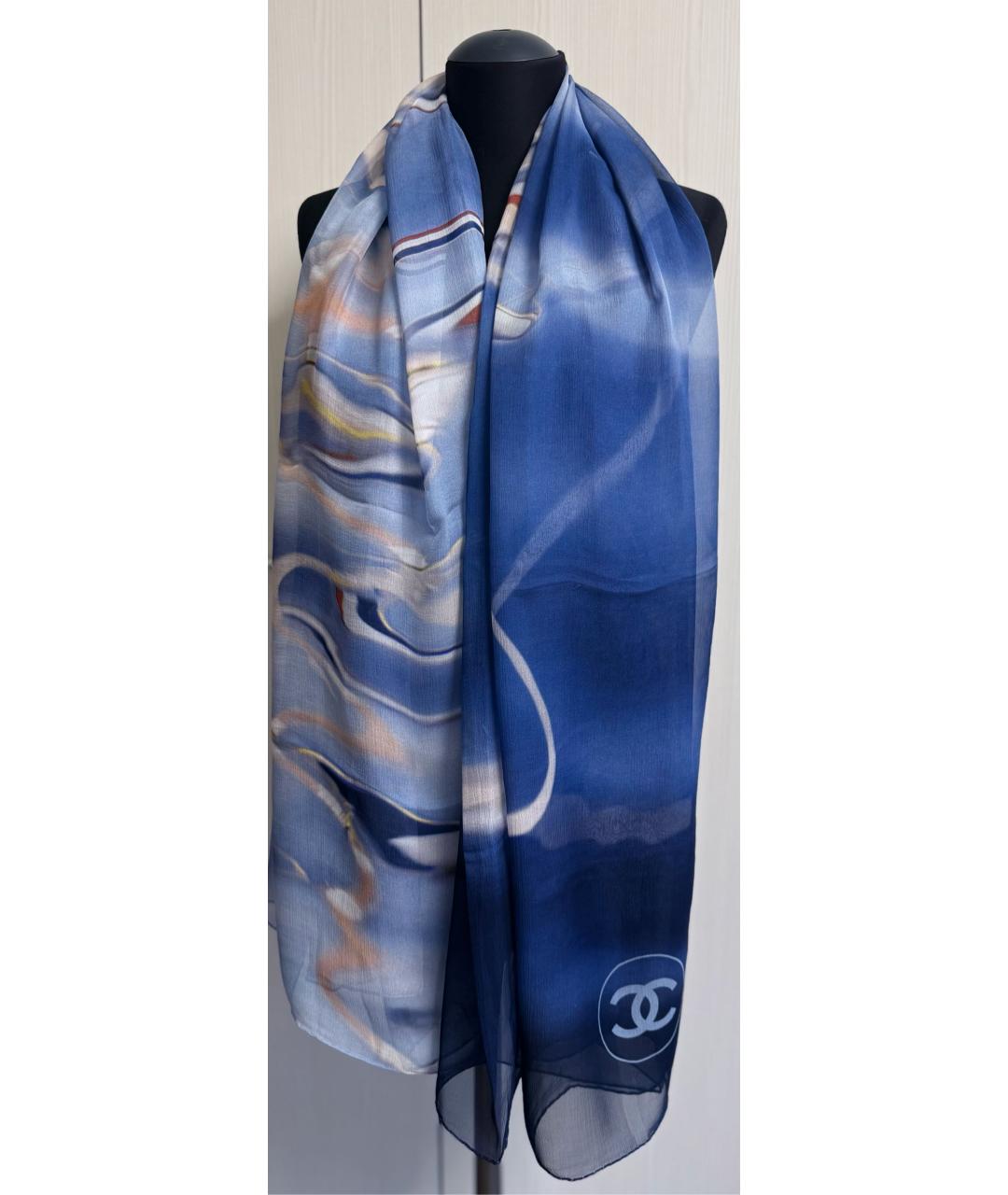CHANEL Синий шелковый шарф, фото 3