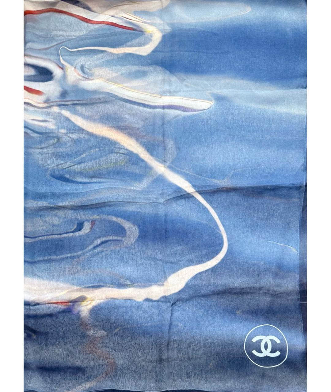 CHANEL Синий шелковый шарф, фото 5