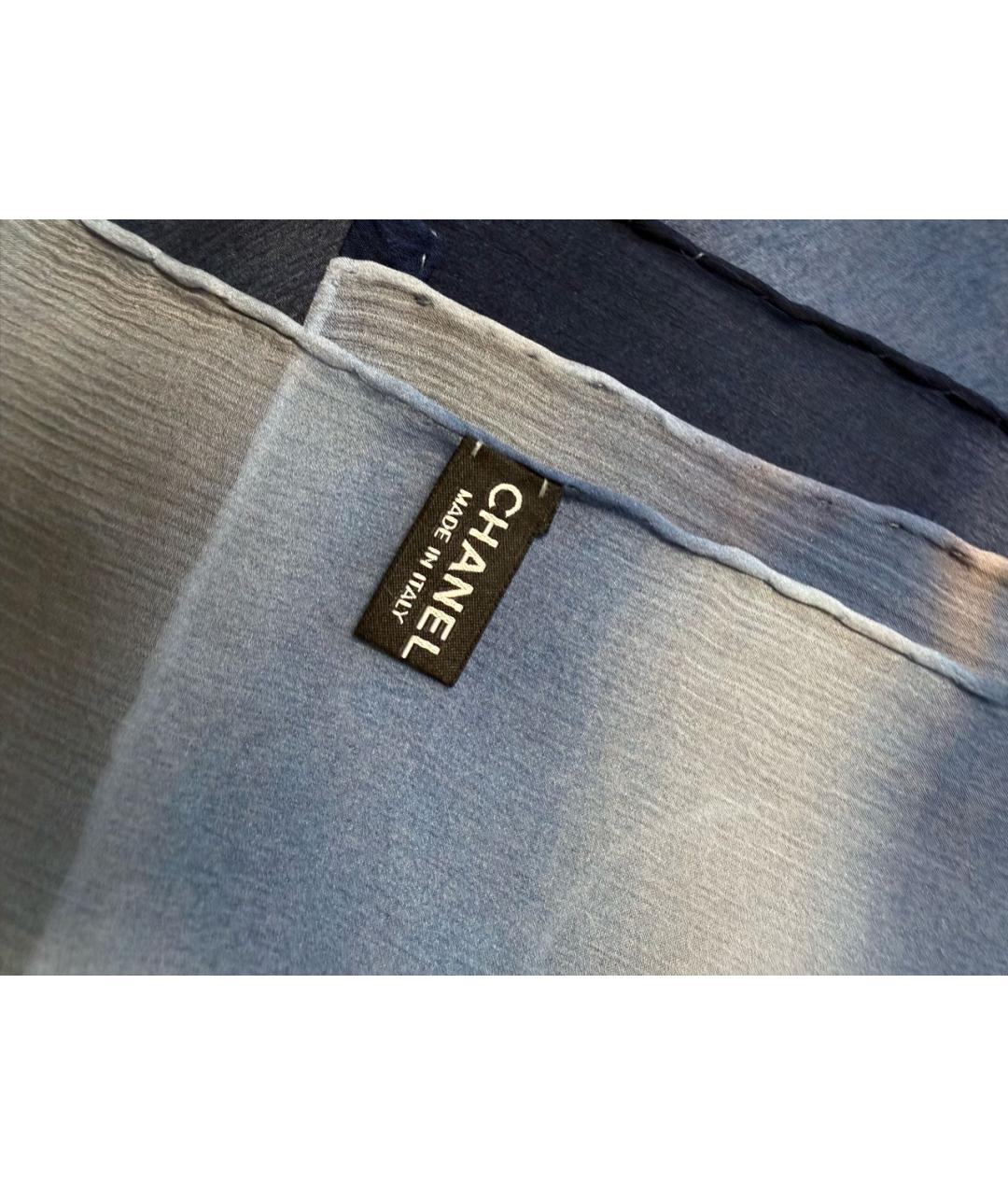 CHANEL Синий шелковый шарф, фото 6