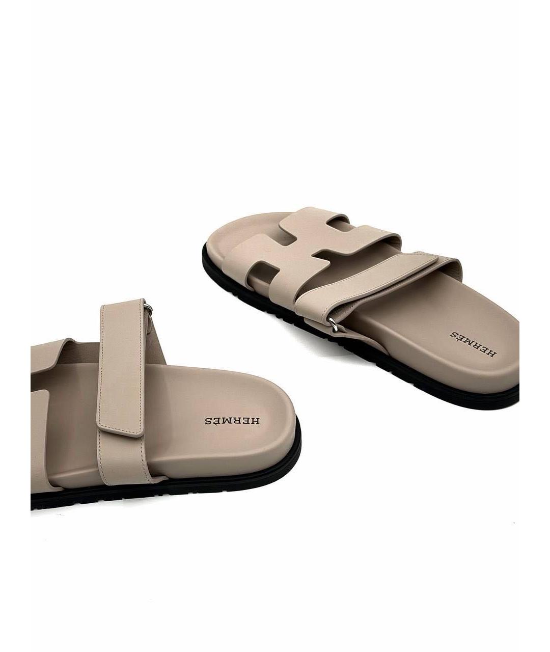 HERMES Бежевые кожаные сандалии, фото 3