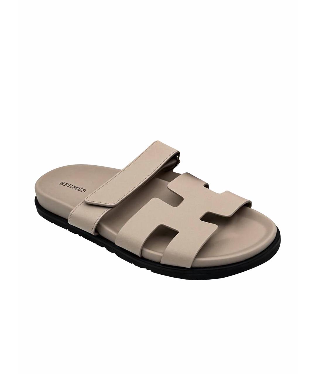 HERMES Бежевые кожаные сандалии, фото 1