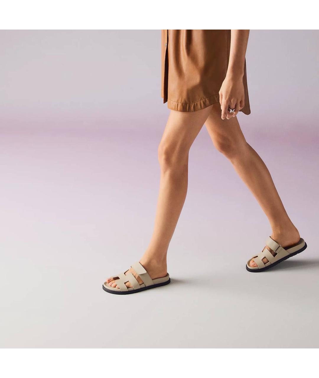 HERMES Бежевые кожаные сандалии, фото 4