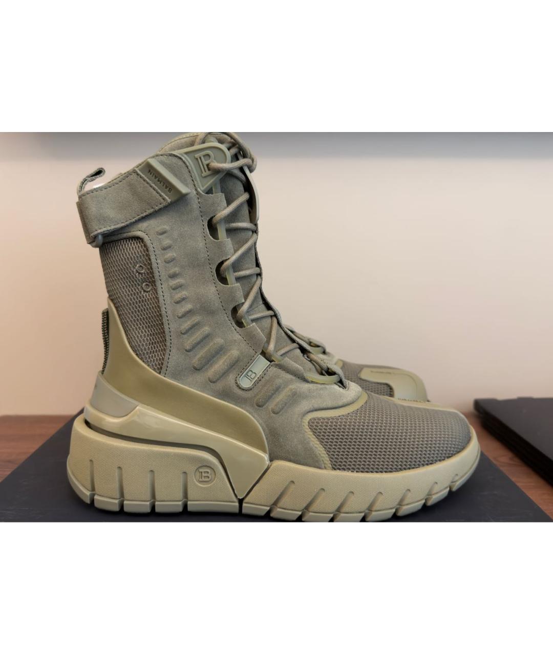 BALMAIN Хаки замшевые высокие ботинки, фото 5