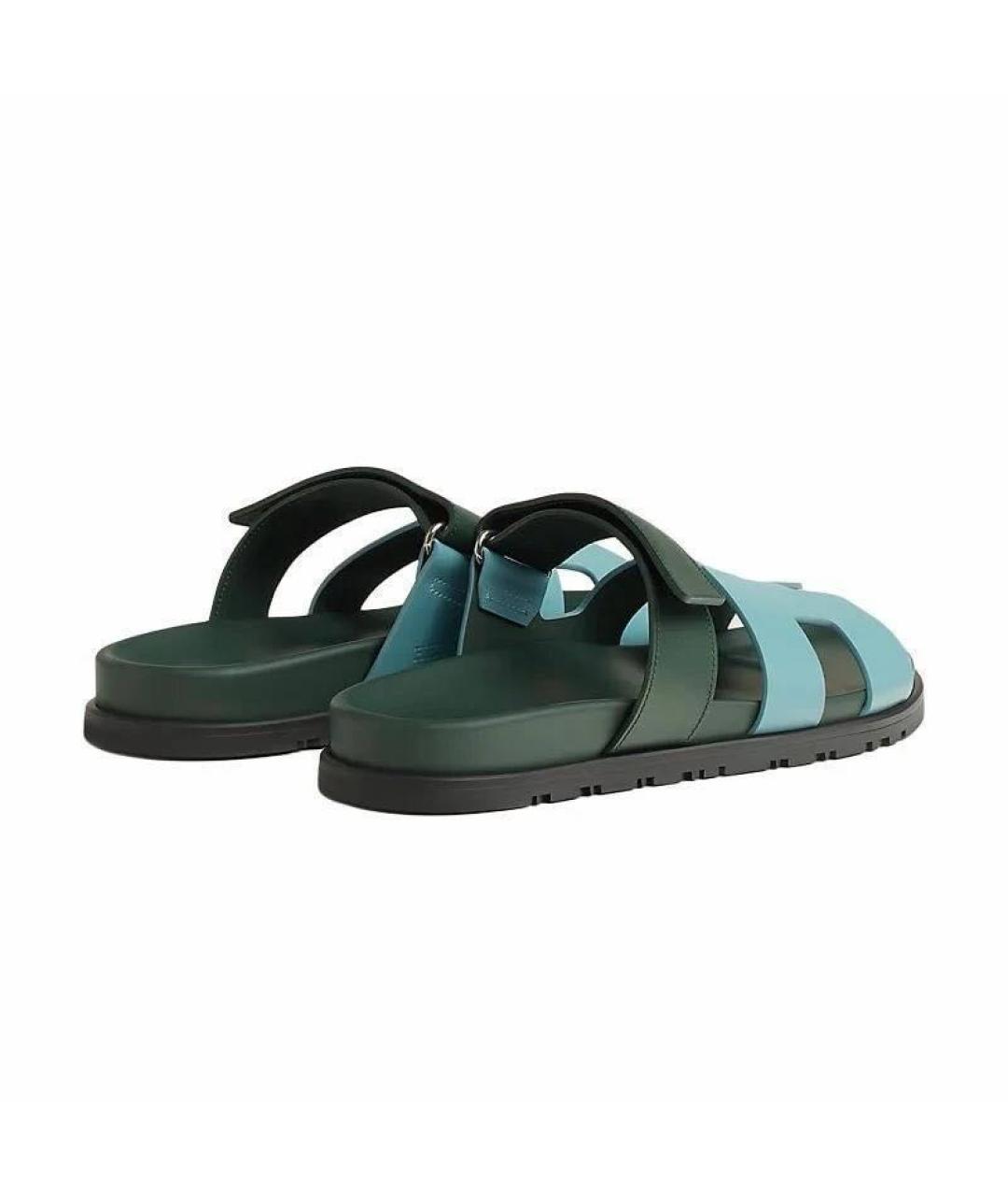HERMES Зеленые кожаные сандалии, фото 5