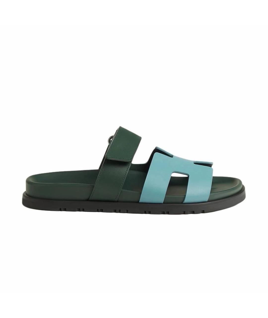 HERMES Зеленые кожаные сандалии, фото 1