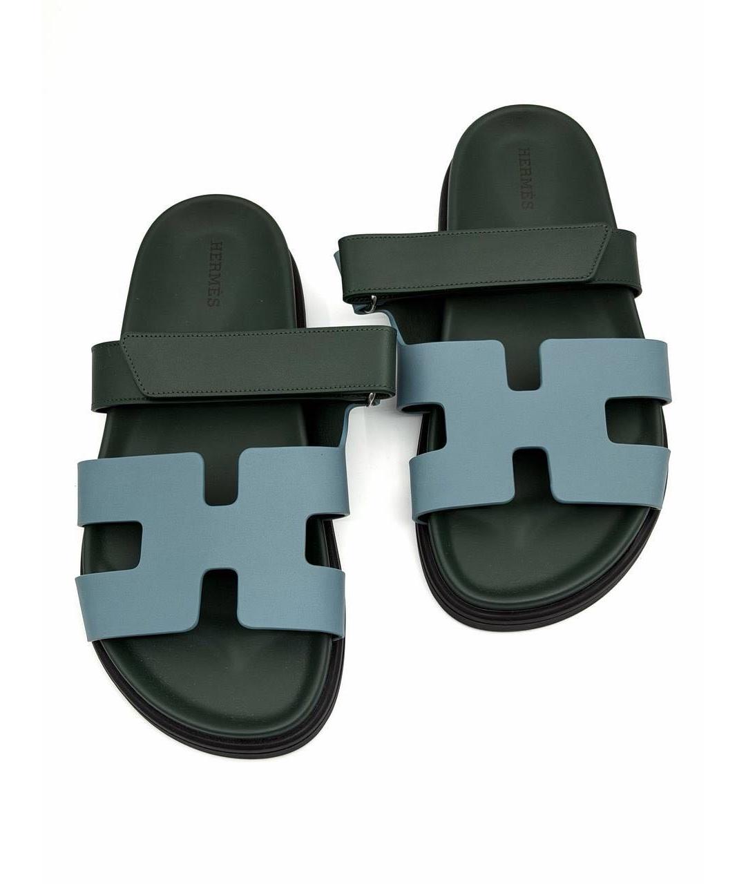 HERMES Зеленые кожаные сандалии, фото 4