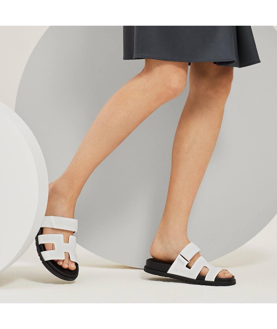 HERMES Белые кожаные сандалии, фото 6