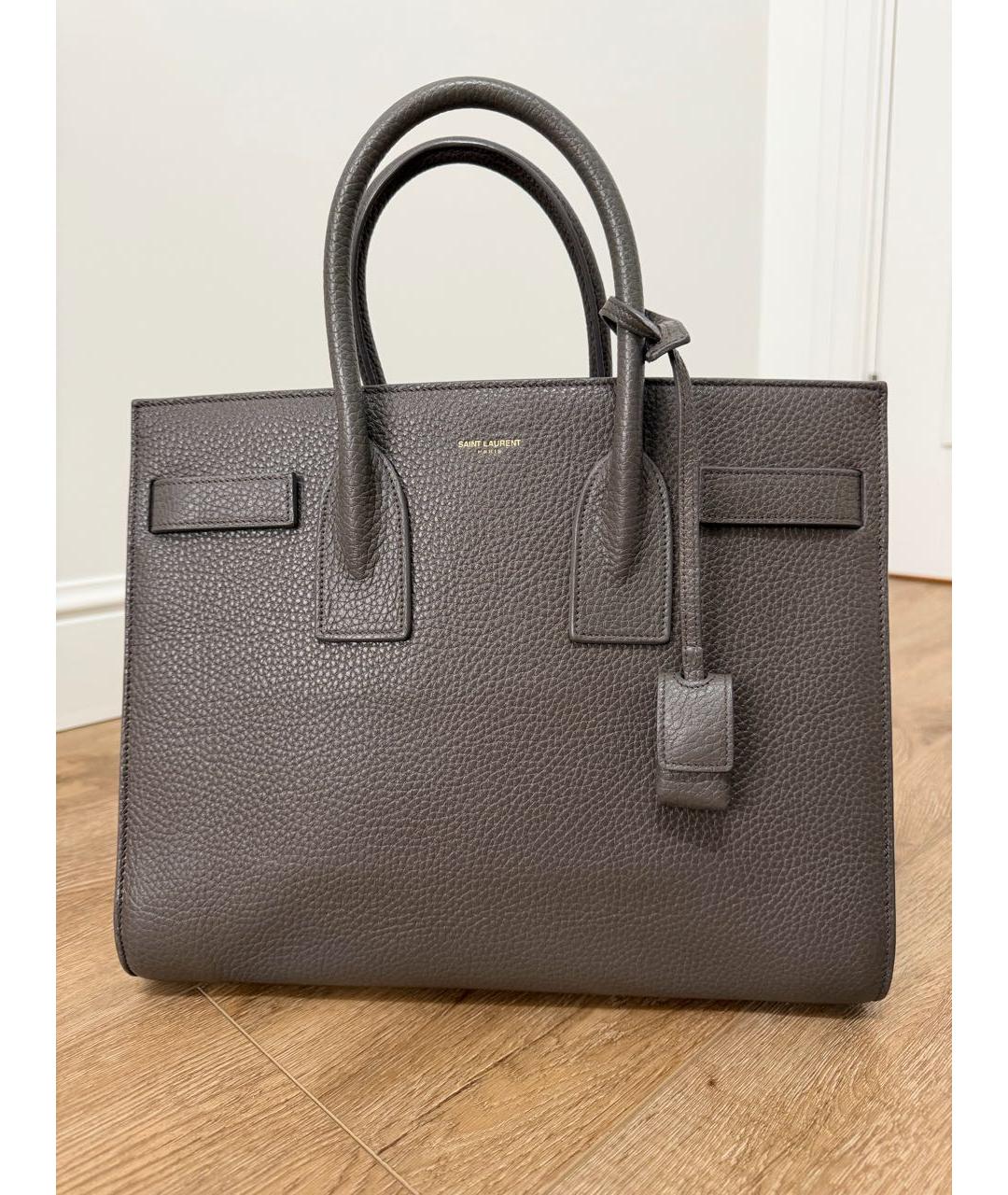 SAINT LAURENT Коричневая кожаная сумка тоут, фото 7