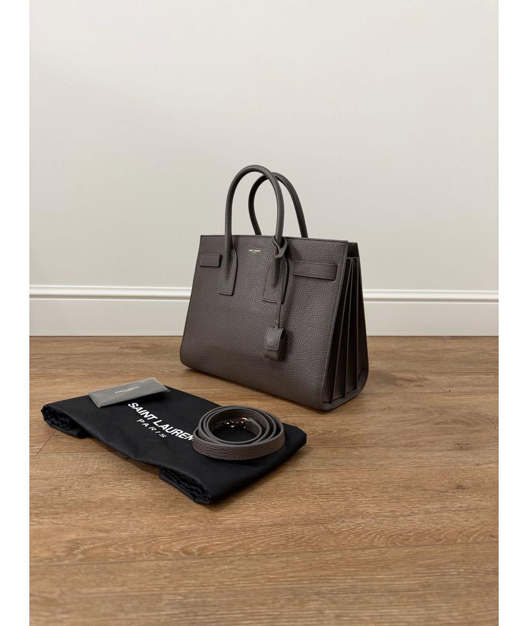 SAINT LAURENT Коричневая кожаная сумка тоут, фото 2