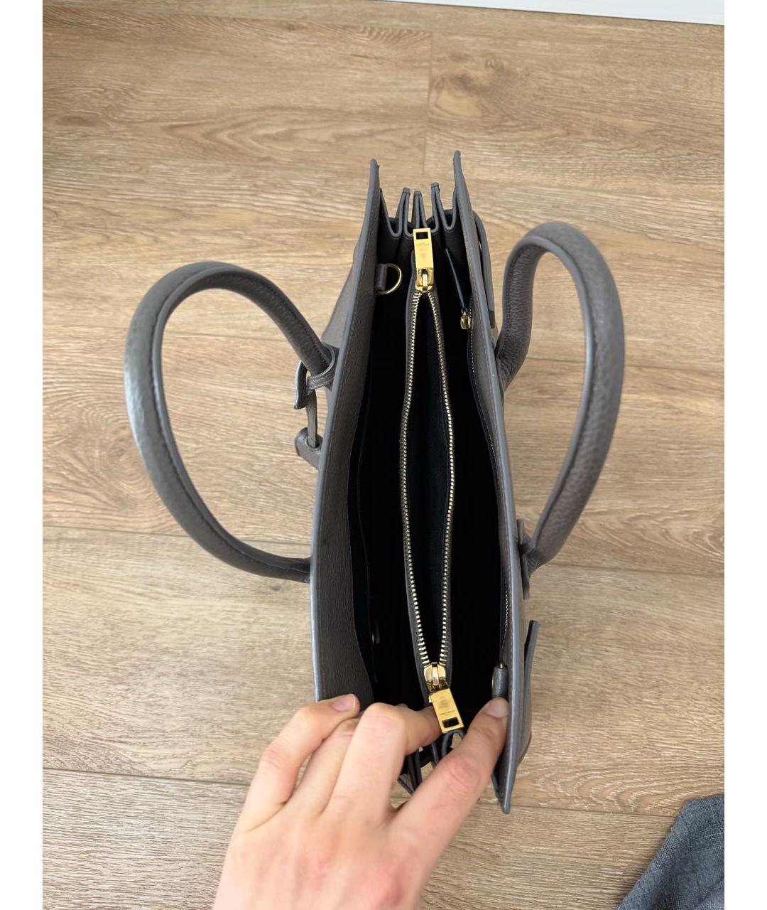 SAINT LAURENT Коричневая кожаная сумка тоут, фото 4