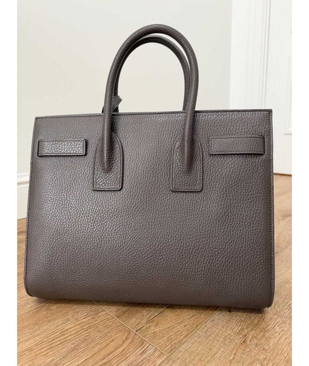 SAINT LAURENT Коричневая кожаная сумка тоут, фото 3