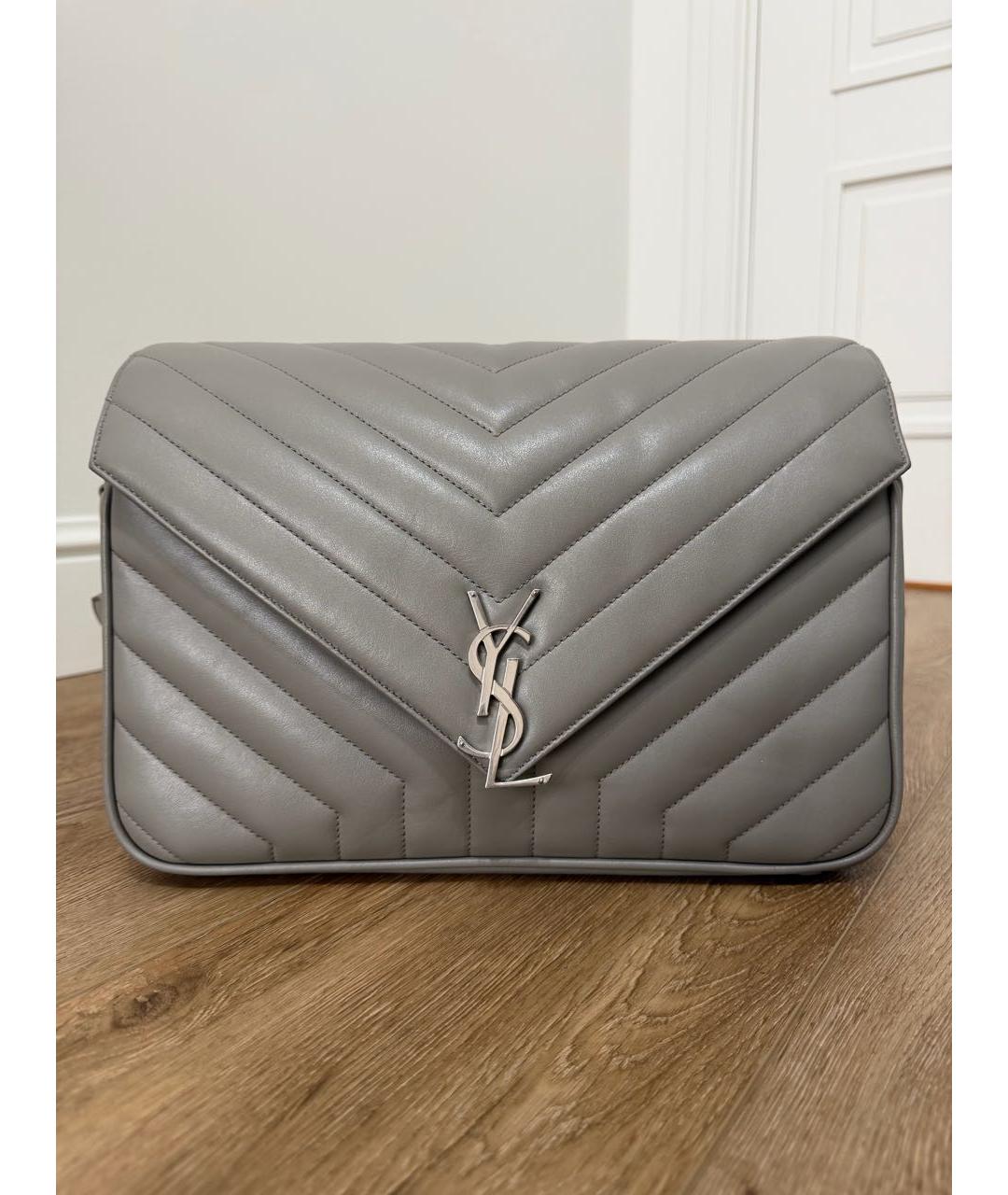 SAINT LAURENT Серая кожаная сумка через плечо, фото 7