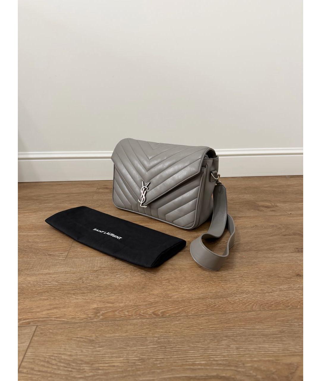 SAINT LAURENT Серая кожаная сумка через плечо, фото 2