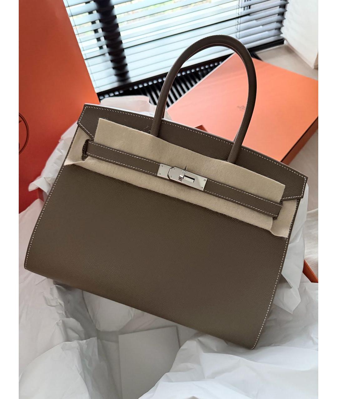 HERMES Коричневая кожаная сумка с короткими ручками, фото 4