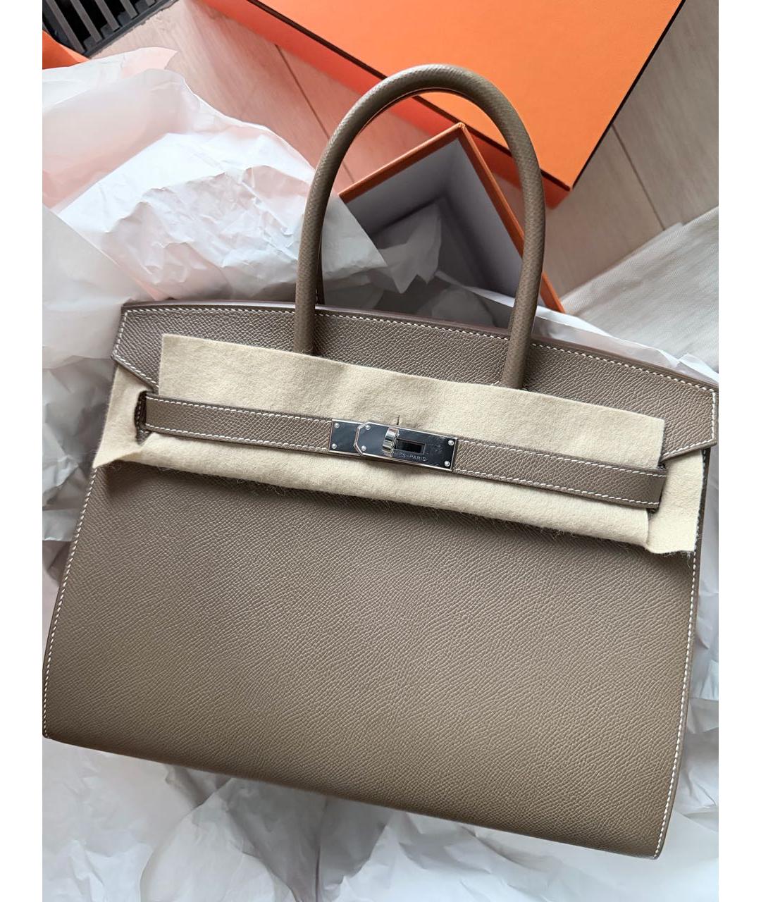 HERMES Коричневая кожаная сумка с короткими ручками, фото 2