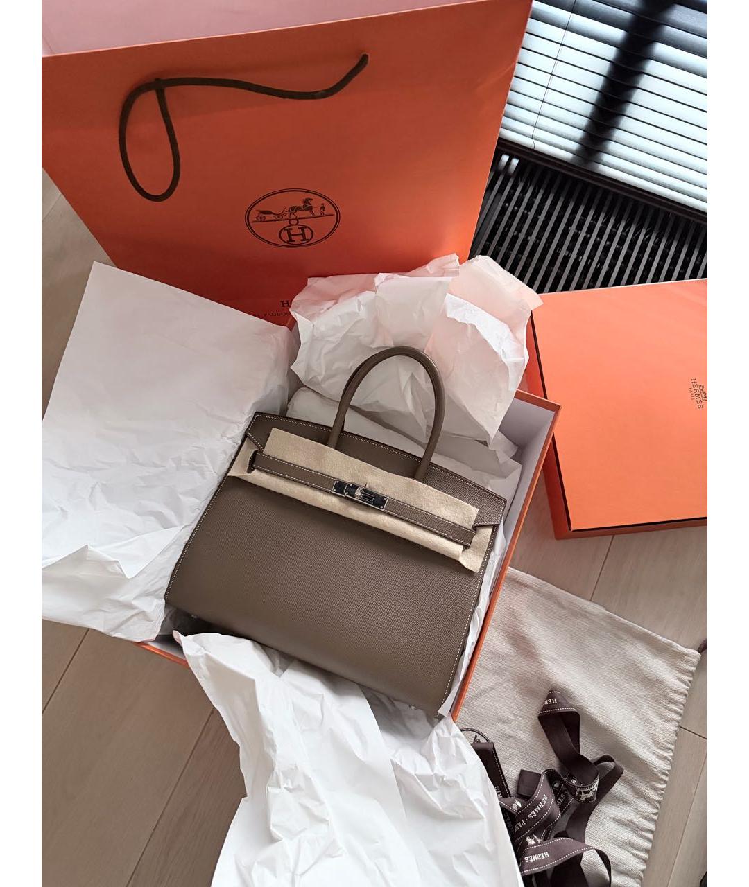HERMES Коричневая кожаная сумка с короткими ручками, фото 3