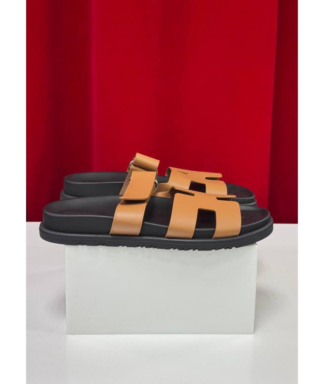 HERMES Оранжевое кожаные сандалии, фото 8