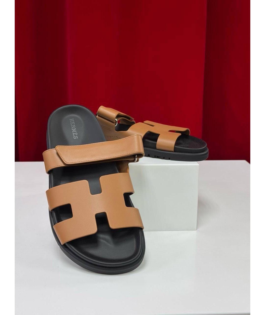 HERMES Оранжевое кожаные сандалии, фото 7