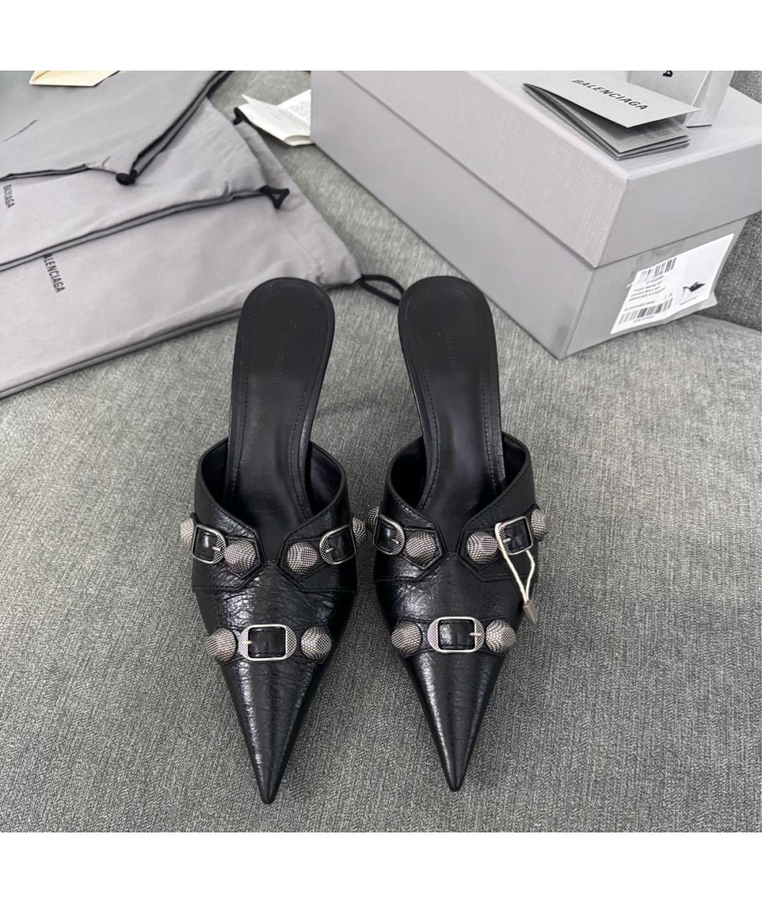 BALENCIAGA Черные кожаные мюли, фото 2