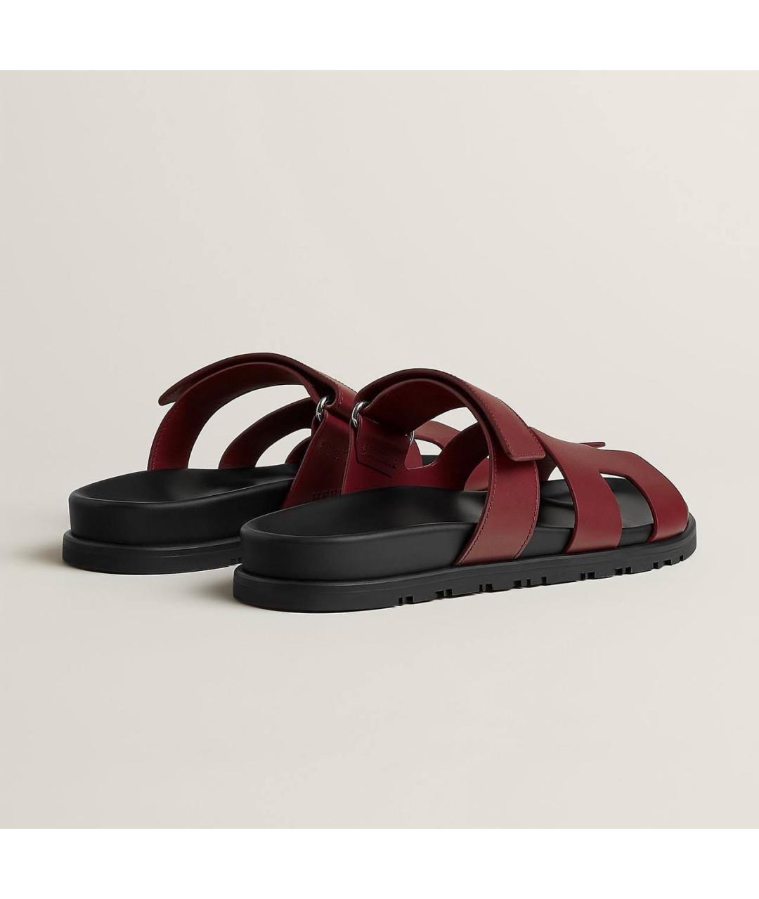 HERMES Бордовые кожаные сандалии, фото 4