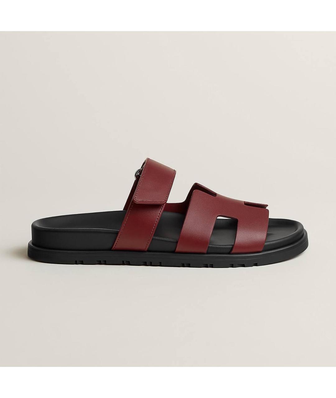 HERMES Бордовые кожаные сандалии, фото 7