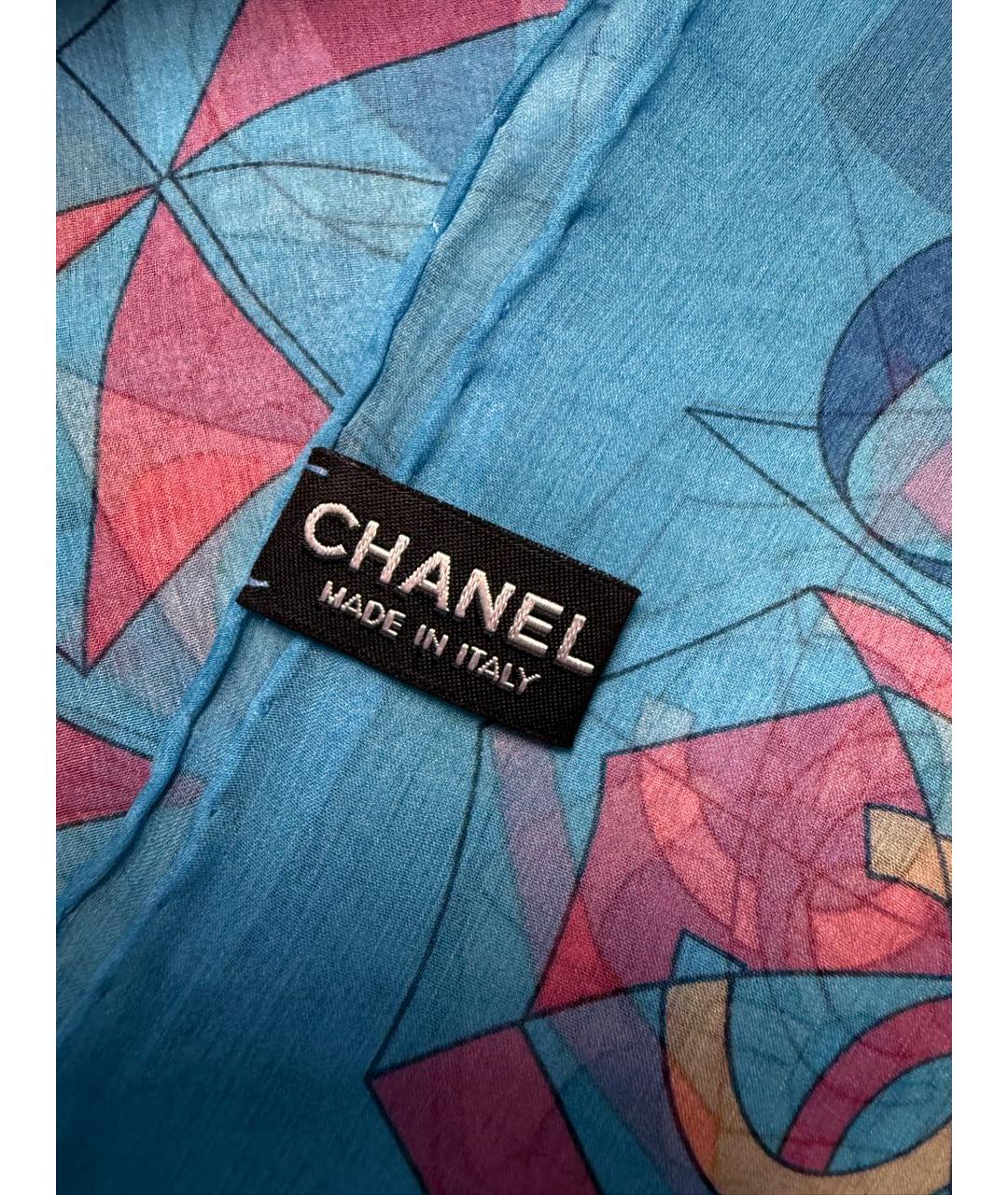 CHANEL Голубой шелковый шарф, фото 6