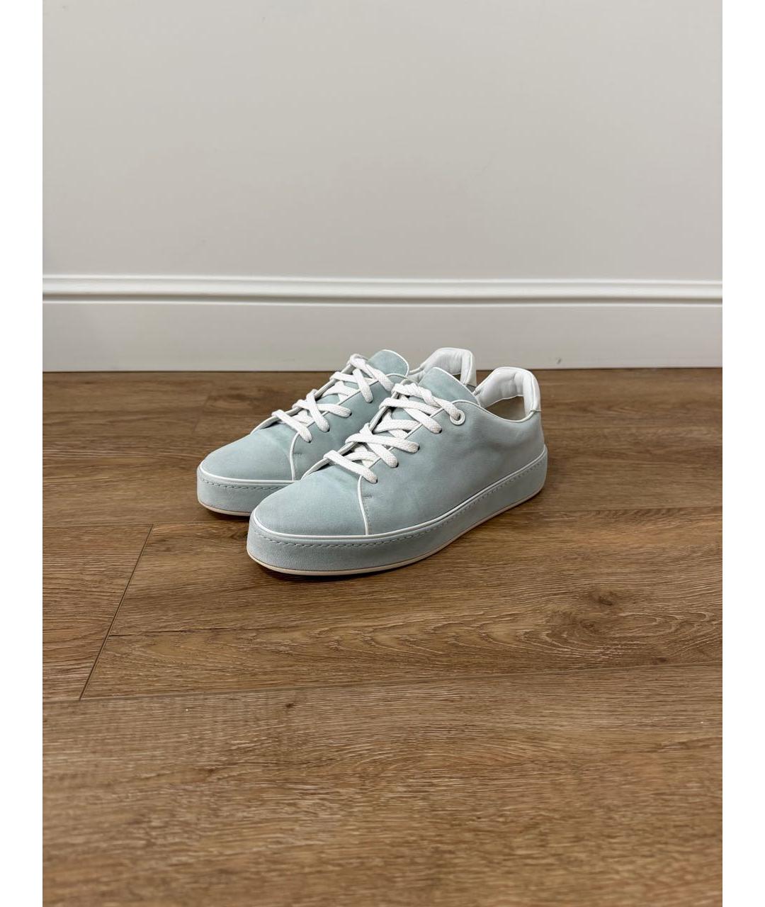 LORO PIANA Бирюзовые замшевые кроссовки, фото 6