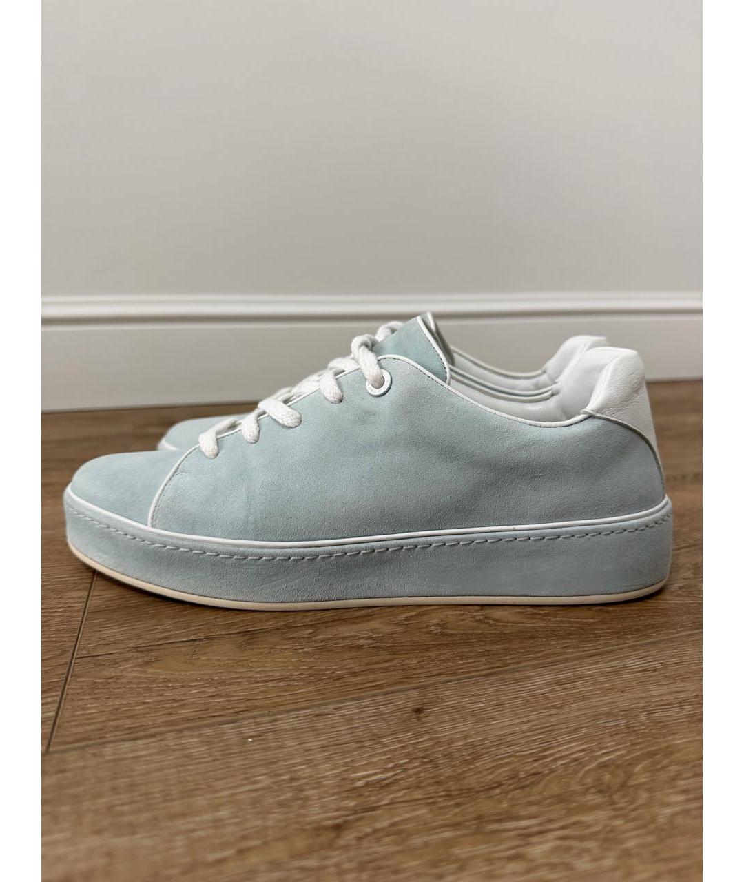 LORO PIANA Бирюзовые замшевые кроссовки, фото 7