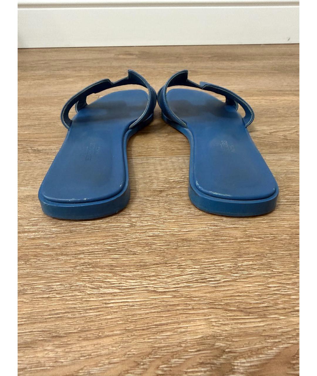 HERMES Синие кожаные шлепанцы, фото 4