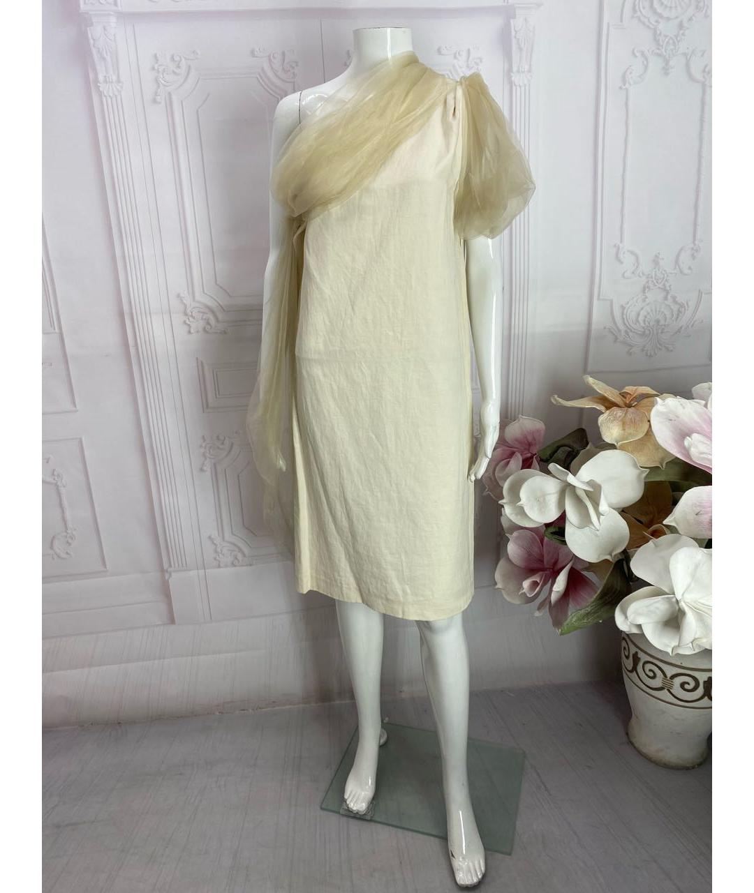 BOTTEGA VENETA Бежевое хлопковое коктейльное платье, фото 8