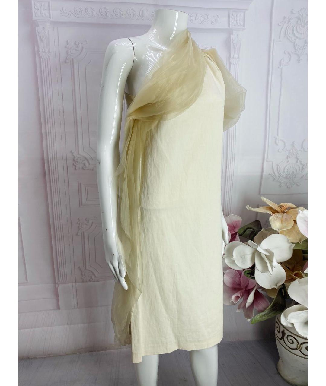 BOTTEGA VENETA Бежевое хлопковое коктейльное платье, фото 6